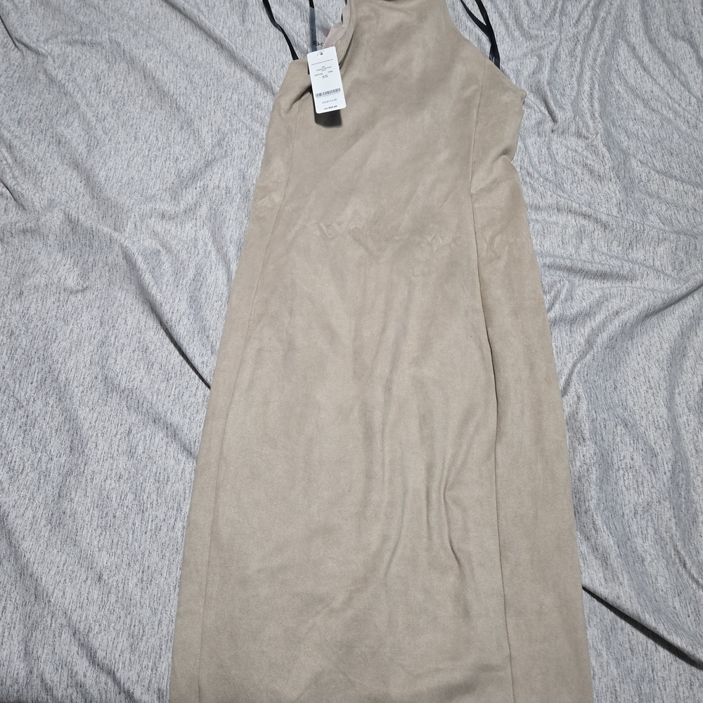 bebe One Shoulder Tan Dress